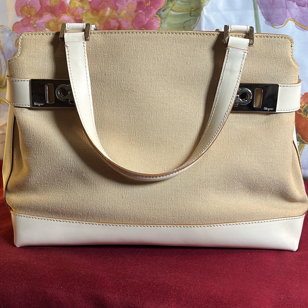 Salvatore Ferragamo Tan and Beige Tote